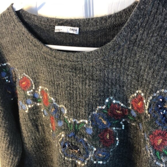 M Zara grey embroidered sequinned sweater - Picture 10 of 12